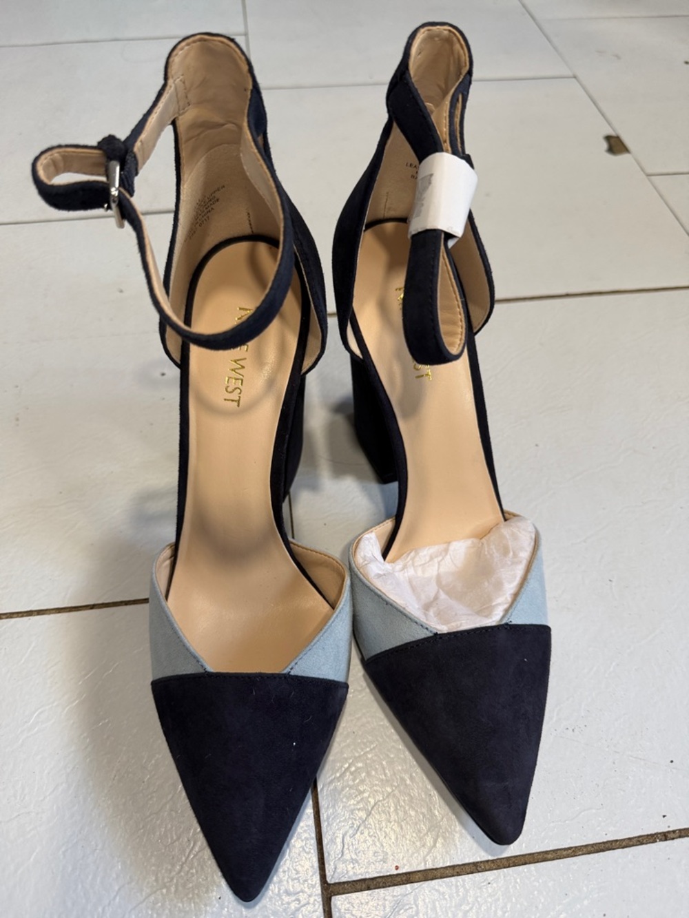 Nine West Two-Tone Pointed Ankle-Strap Pumps - Black & Light Blue